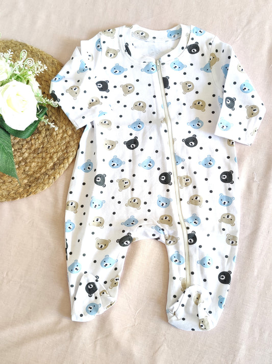 organic cotton Baby zip suit with bear pattern