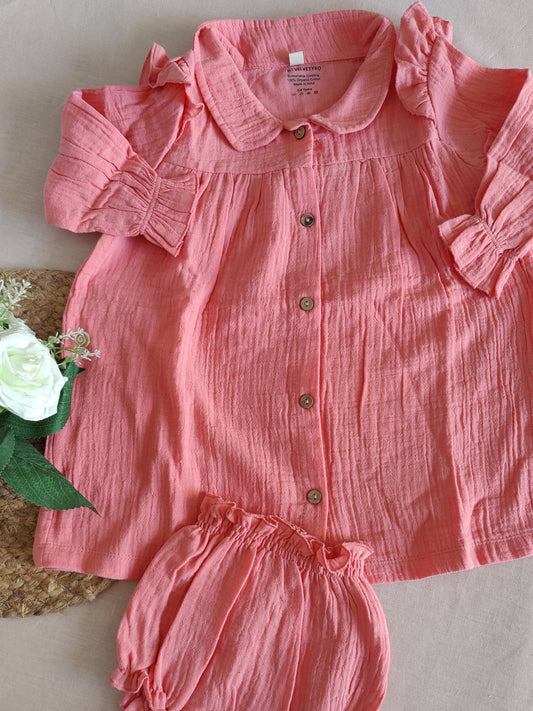 Light Linen Frock with peter-pan collar | Rust Color