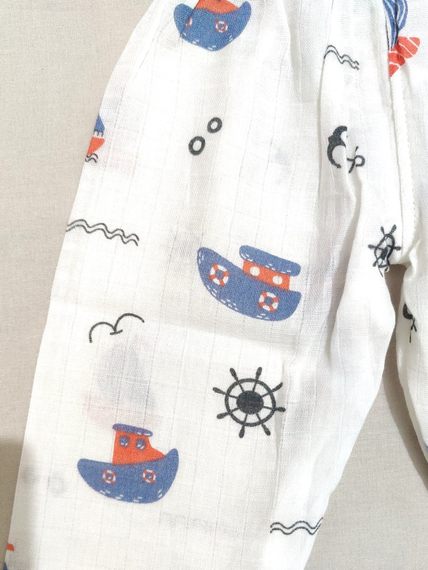 Organic Muslin Nautical baby pajama Set.