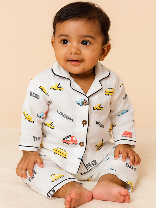 Velvetyko Soft Organic Cotton Vehicle Print Pajama Set.