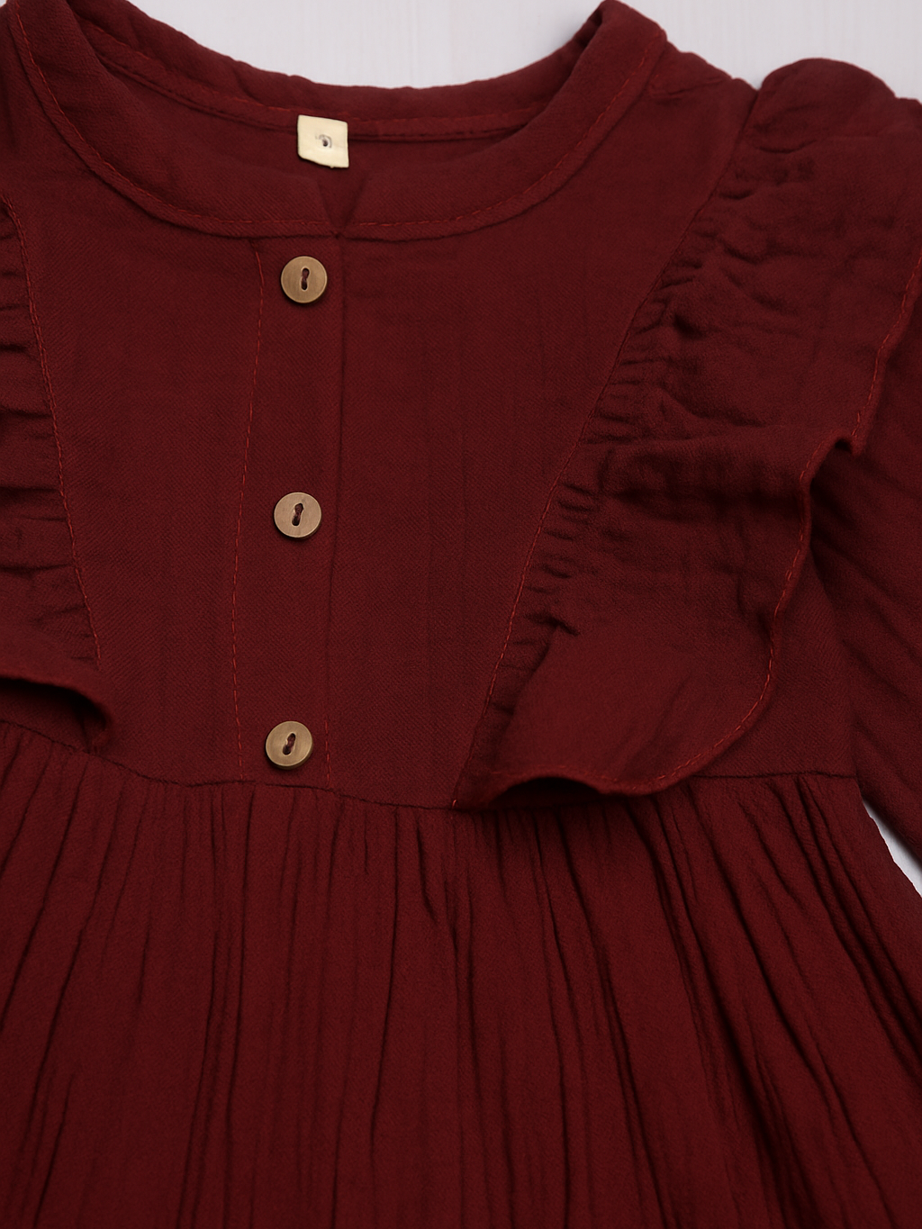 Organic muslin maroon ruffle frock