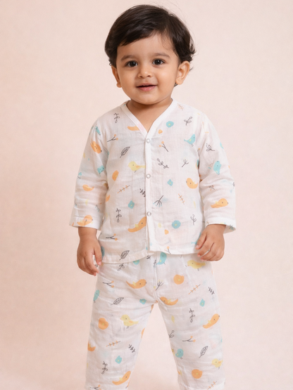 Organic Cotton Baby Outfit Playful Bird Print