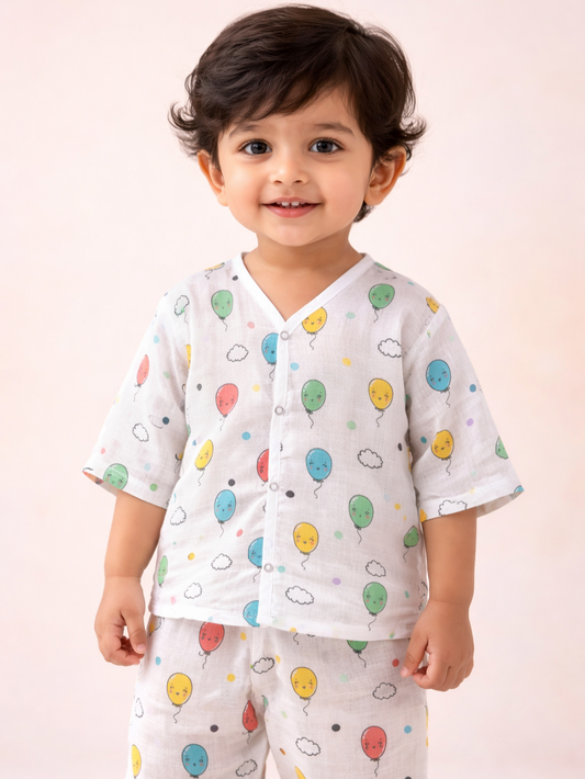 Baby Organic Muslin Nightwear Set with Balloon Print | Velvetyko