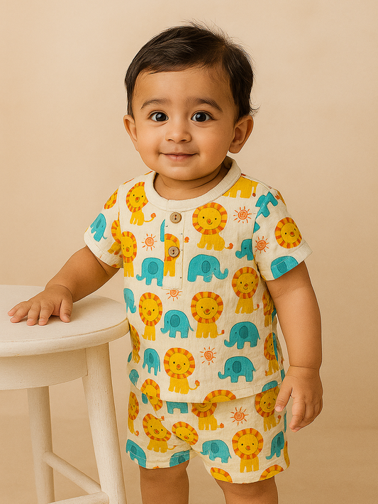 Baby animal print short sleeve shirt set