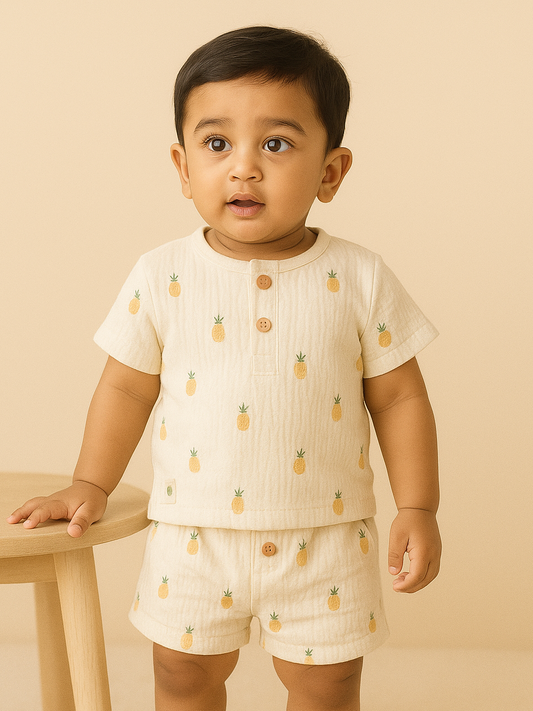 Baby Boy pineapple embroidery patterns Short Sleeve Co-Ord set