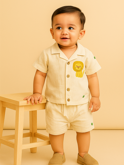 Organic Cotton with embroidery lion Boy Co-Ord Set