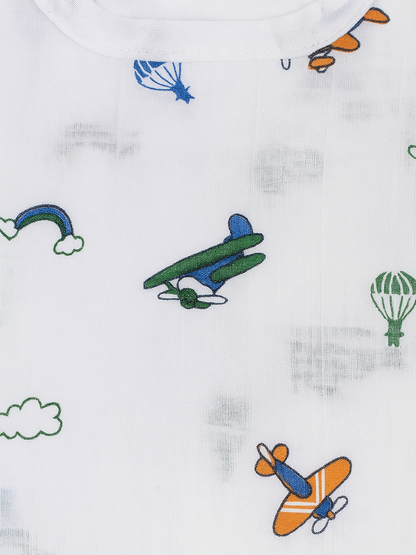 Children's clothing with airplane and rainbow pattern