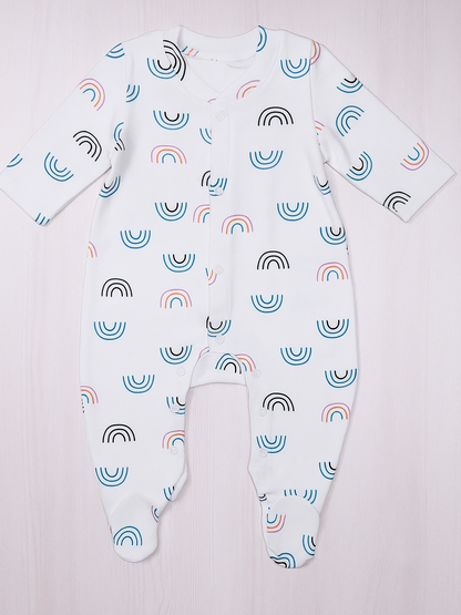 Baby onesie with rainbow pattern