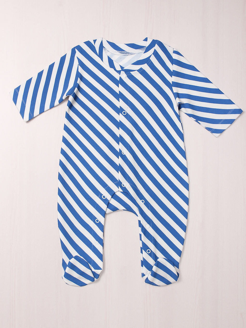 Blue and white striped baby onesie 