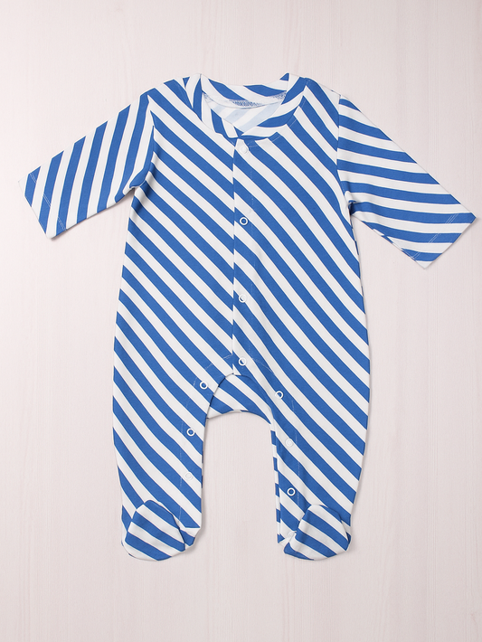 Blue and white striped baby onesie 