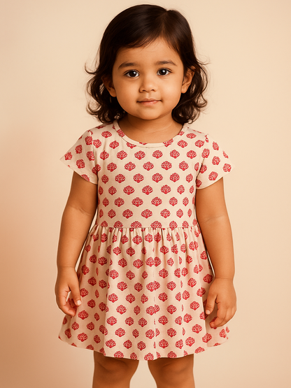 Girls’ Pink Floral Short-Sleeve Dress