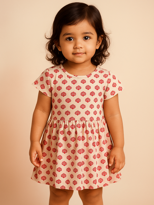 Girls’ Pink Floral Short-Sleeve Dress