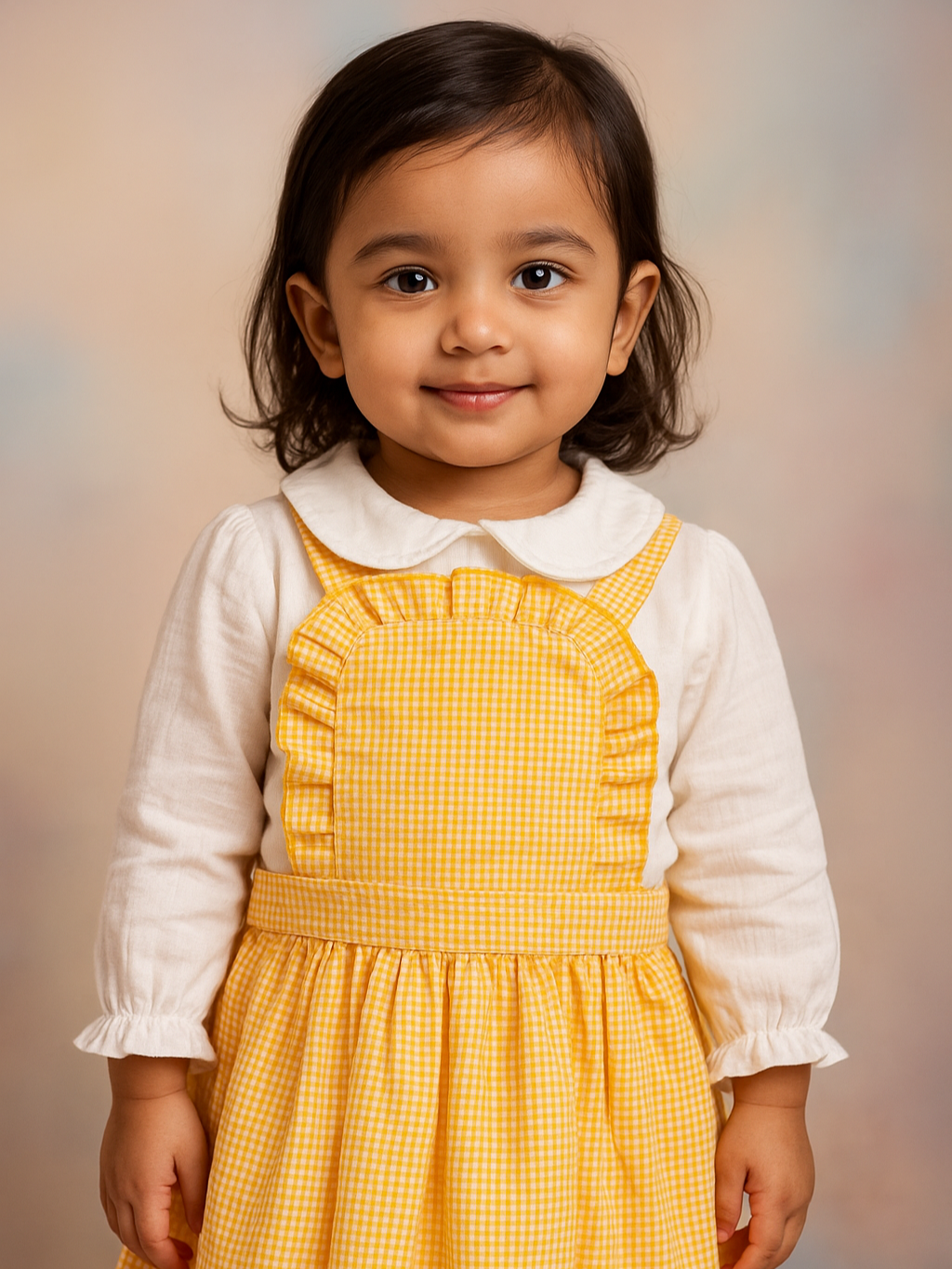 Yellow Gingham Ruffle Pinafore Dress Set