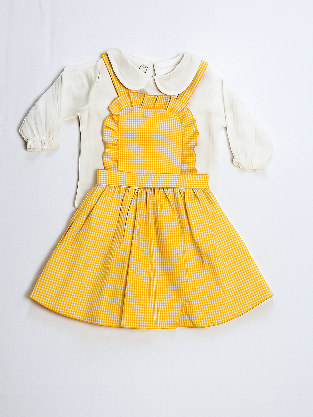 Organic Yellow Gingham Ruffle Pinafore Dress Set