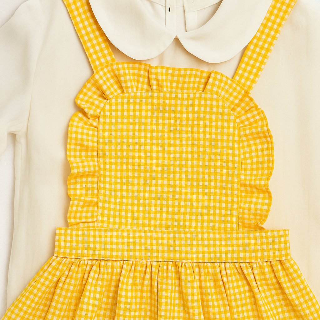 Yellow Gingham Ruffle Pinafore Dress Set