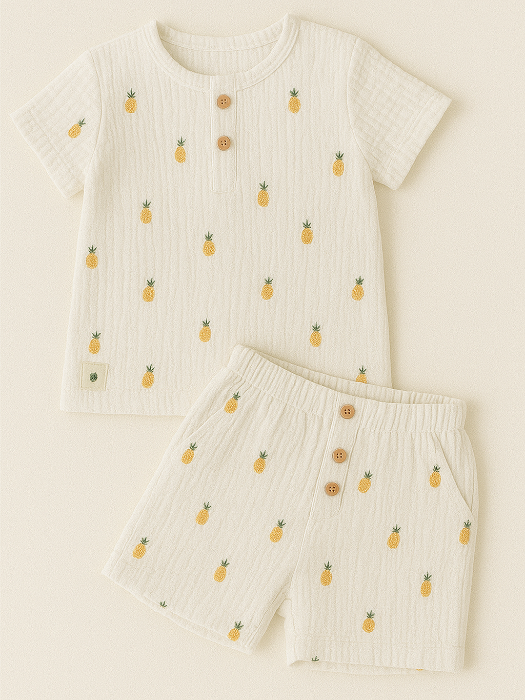 Children's pineapple pattern embroidery Co-Ord Set