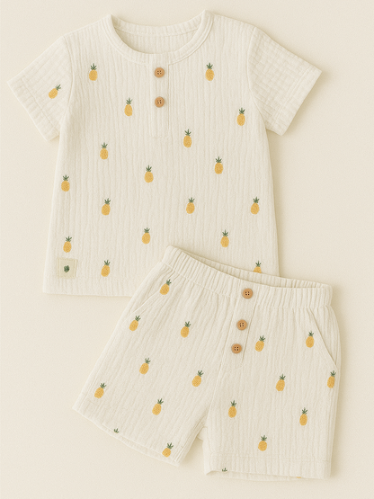 Children's pineapple pattern embroidery Co-Ord Set