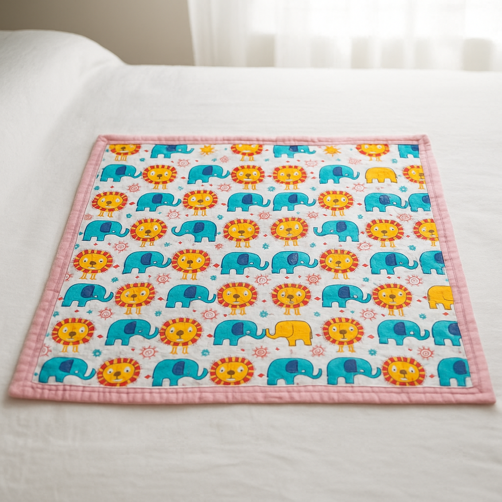Children's Organic Muslin quilt with colorful animal pattern 