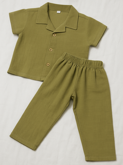 Organic Linen Olive Boy Co-Ord Set