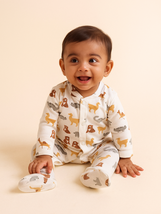 animal printed baby organic cotton bodysuit