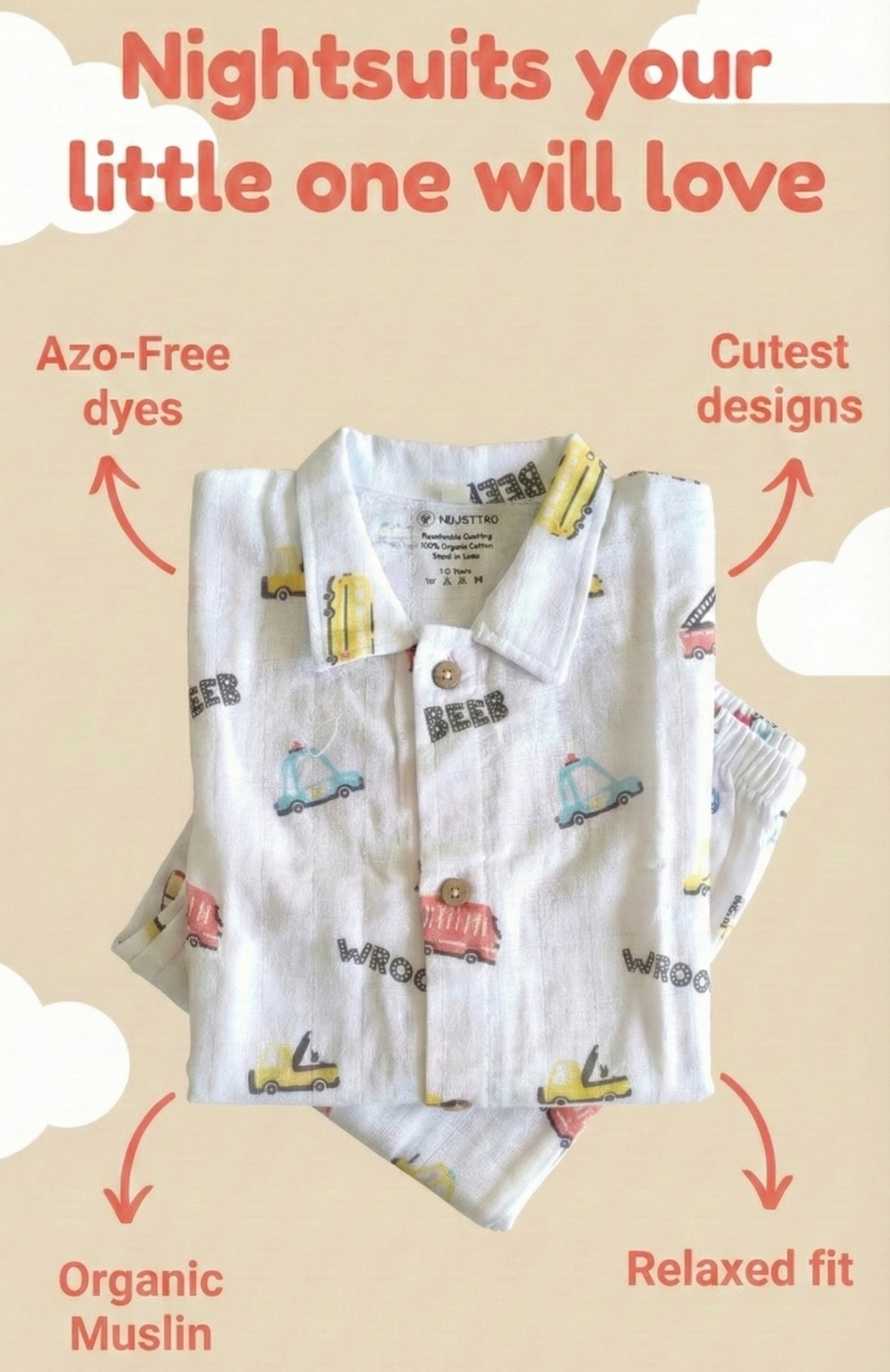 organic muslin velvetyko nightsuit