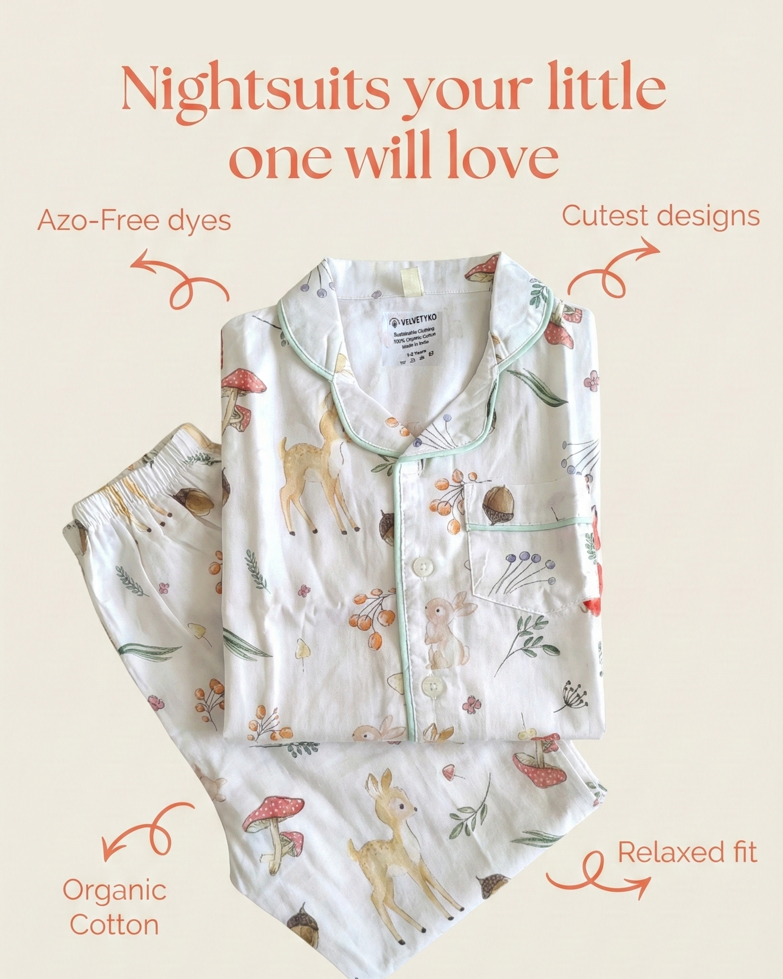 organic cotton velvetyko night suit