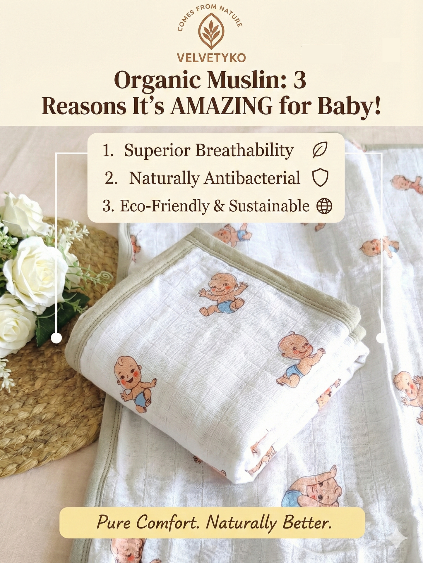 Organic Muslin Baby Quilt – Playful Pastel Baby Print | Velvetyko