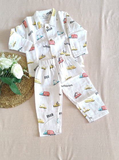 Velvetyko Soft Organic Cotton Vehicle Print Pajama Set.