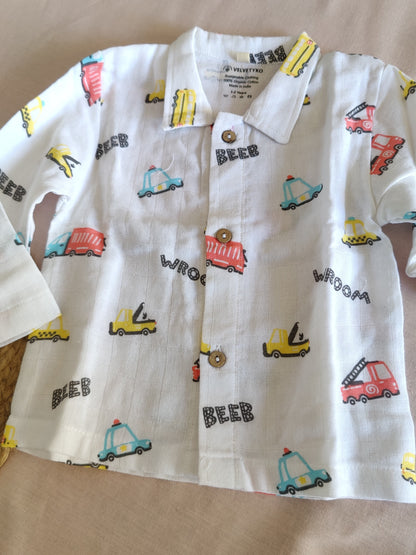 Velvetyko Soft Organic Cotton Vehicle Print Pajama Set.