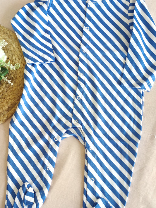 Organic cotton Romper/Bodysuit - White & Blue