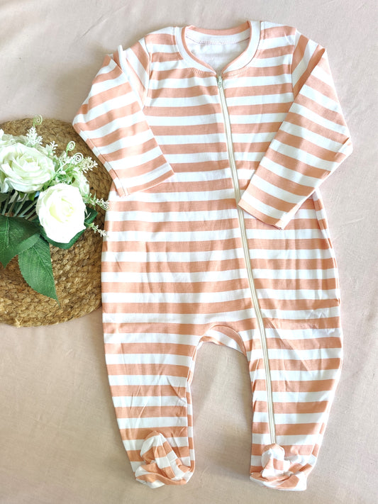 orange strip organic cotton zipsuit