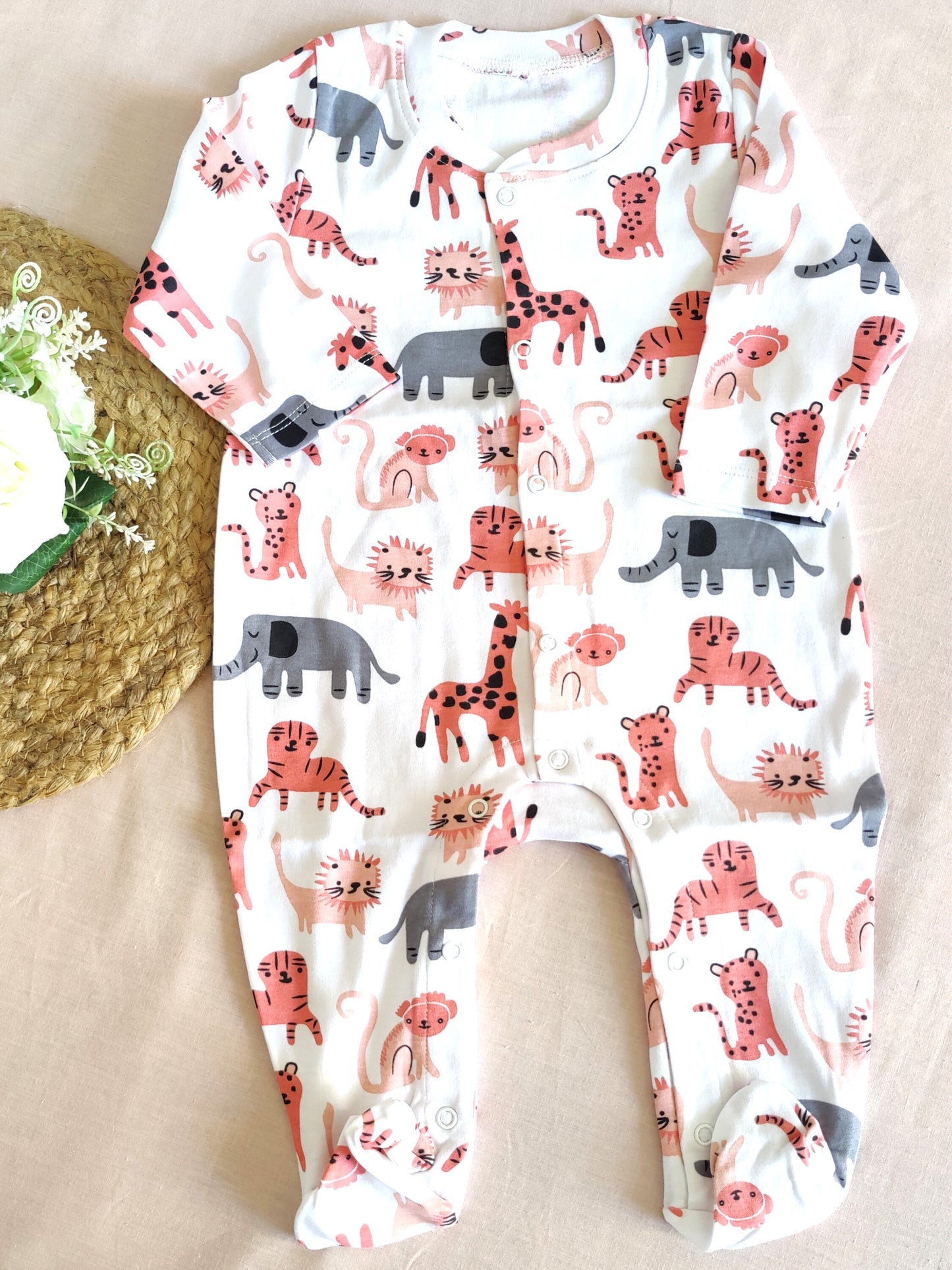 organic cotton baby sleepsuit- animal