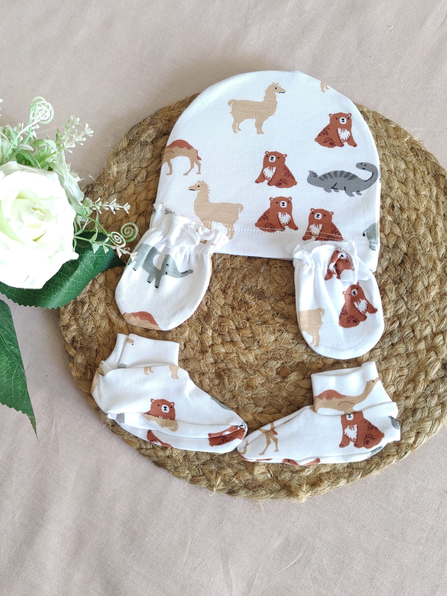 Organic Cotton Baby Cap, Mittens & Booties Set