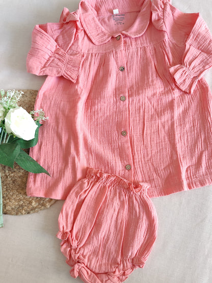 Light Linen Frock with peter-pan collar | Rust Color
