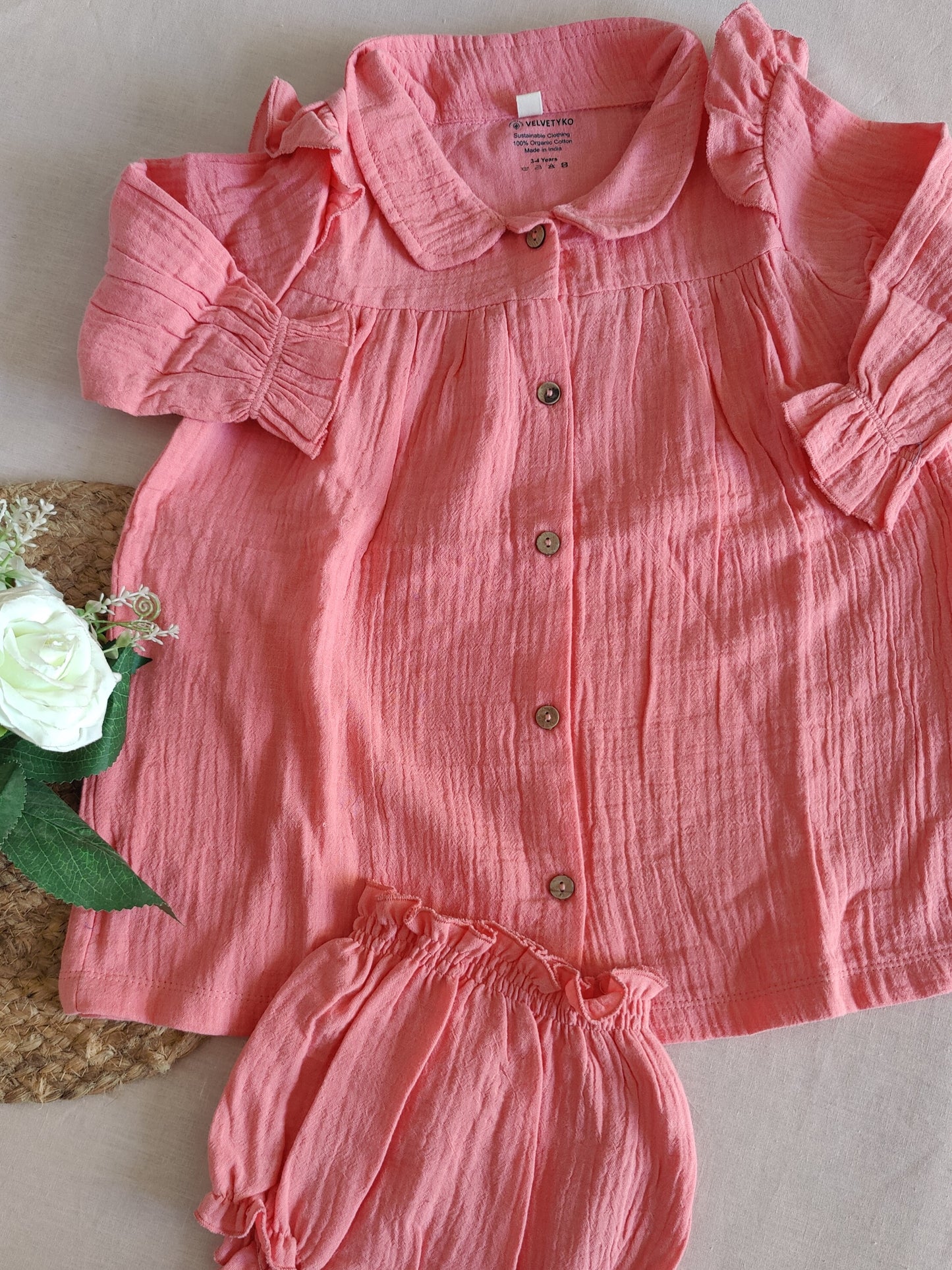 Light Linen Frock with peter-pan collar | Rust Color