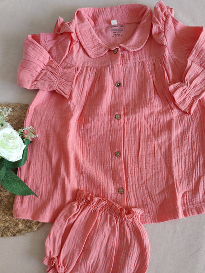 Light Linen Frock with peter-pan collar | Rust Color