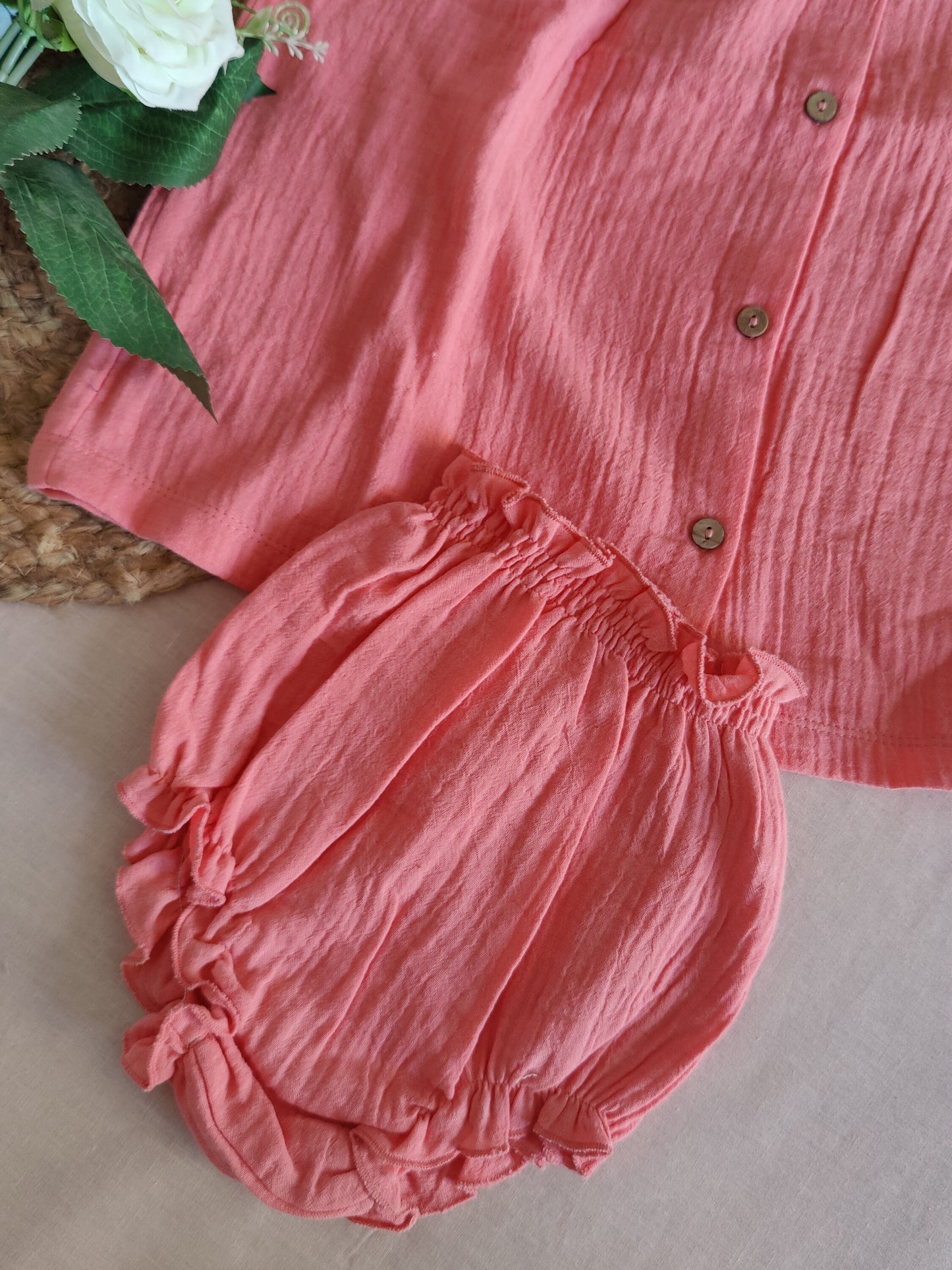 Light Linen Frock with peter-pan collar | Rust Color