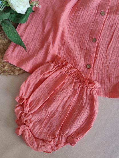 Light Linen Frock with peter-pan collar | Rust Color