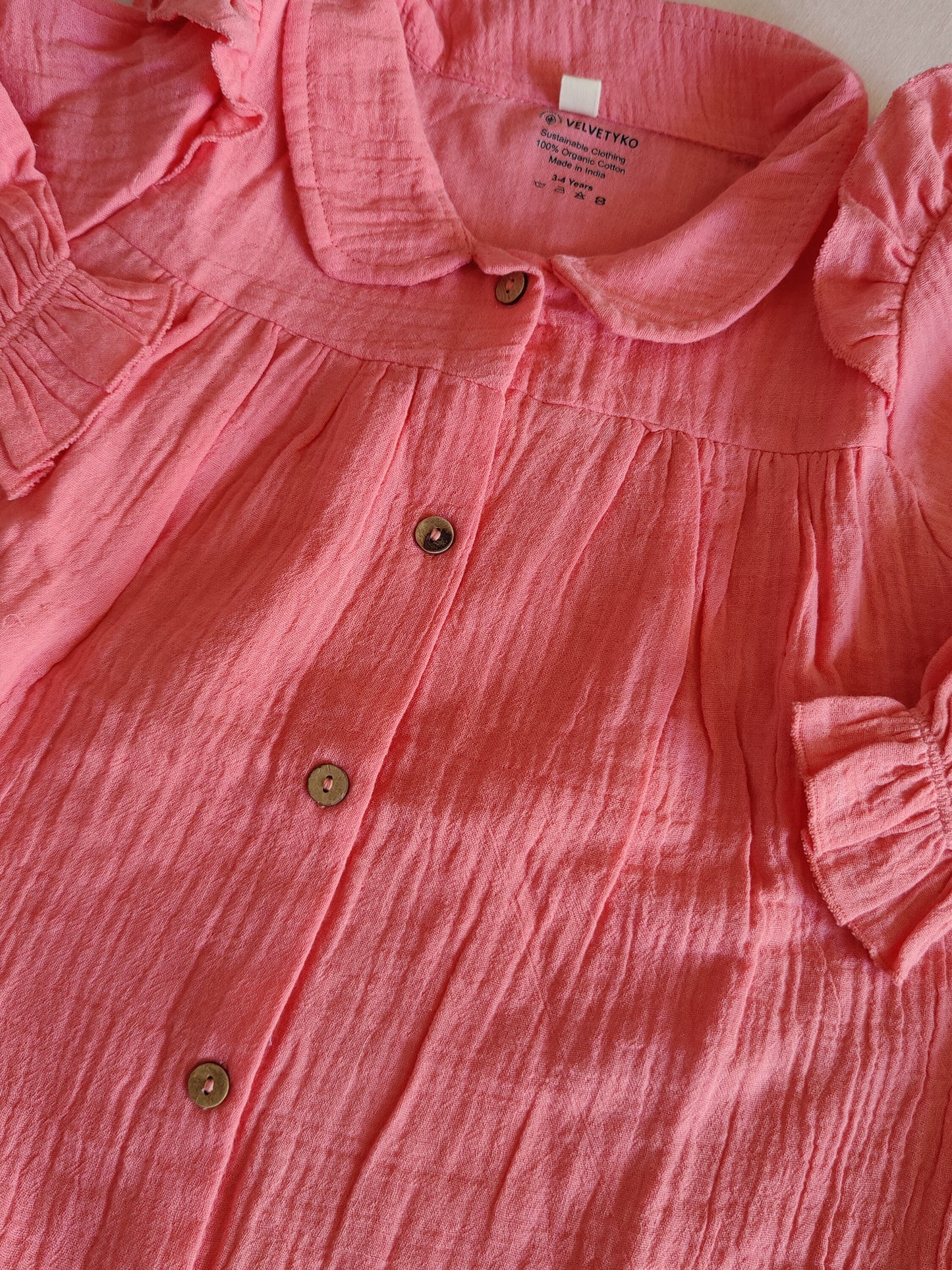 Light Linen Frock with peter-pan collar | Rust Color