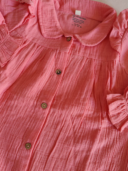 Light Linen Frock with peter-pan collar | Rust Color