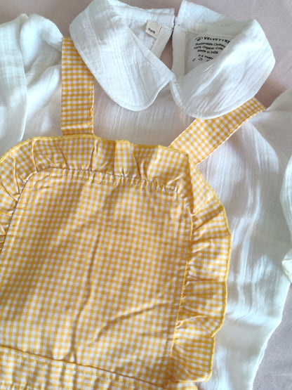 Organic Yellow Gingham Ruffle Pinafore Dress Set