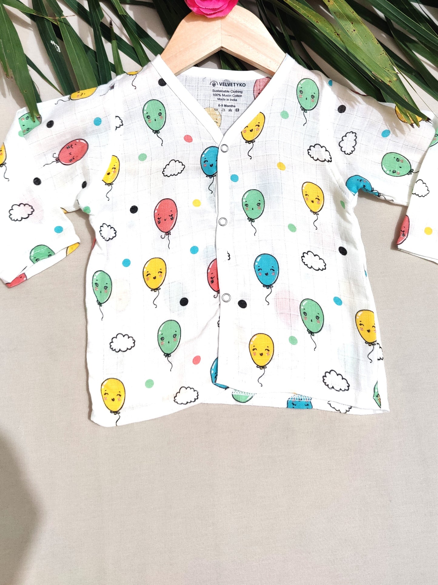 Baby Organic Muslin Nightwear Set with Balloon Print | Velvetyko