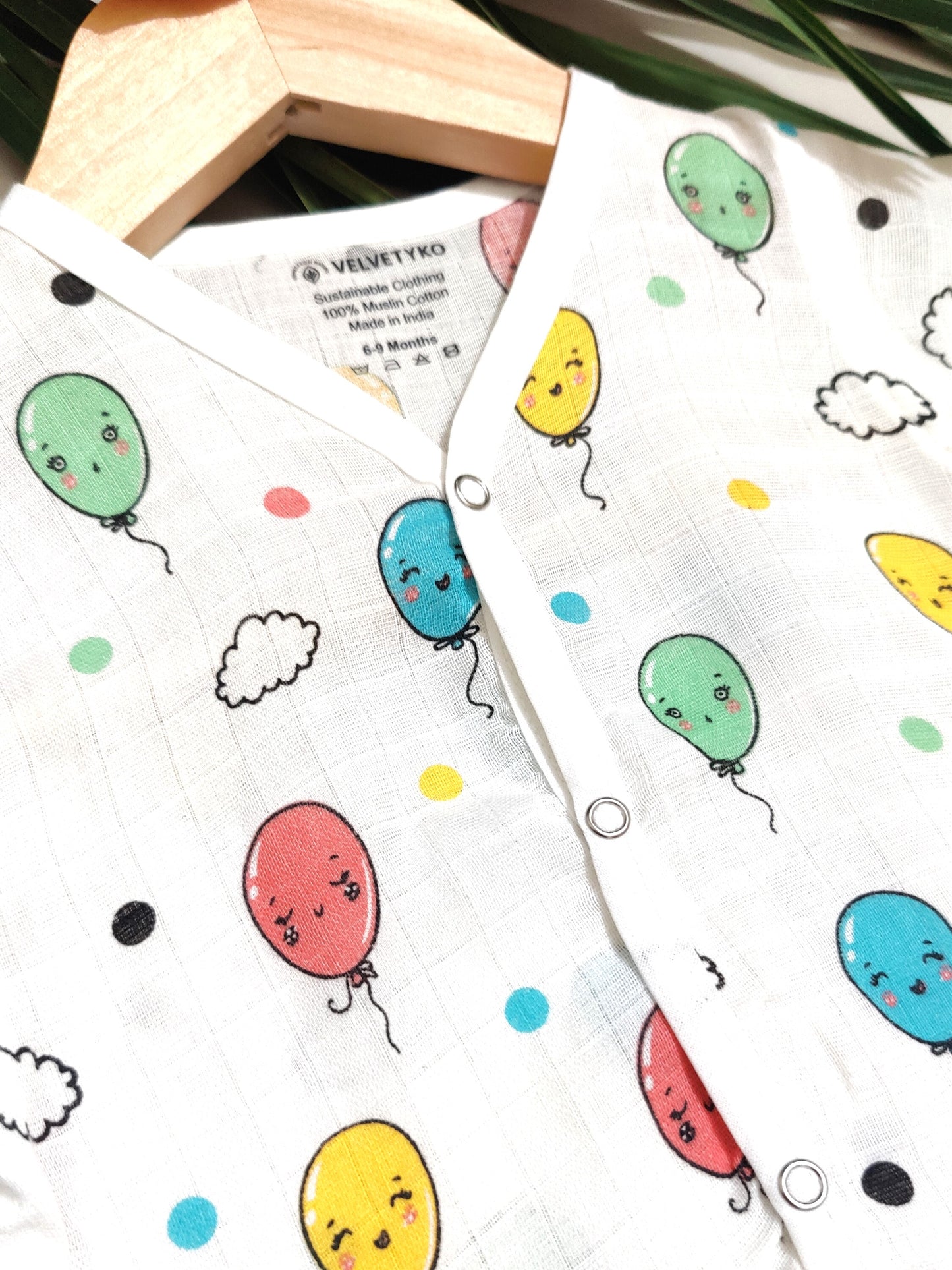 Baby Organic Muslin Nightwear Set with Balloon Print | Velvetyko