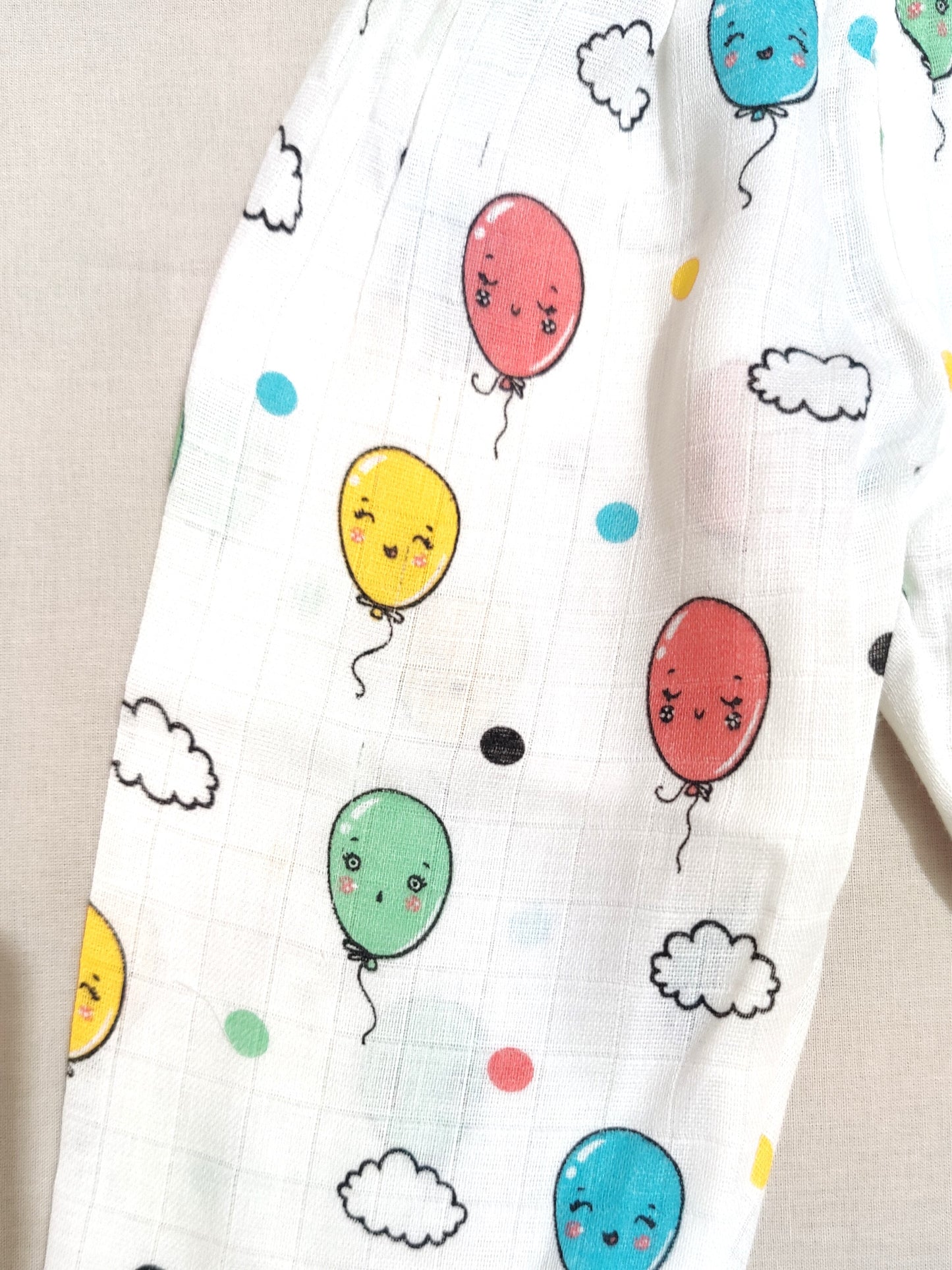 Baby Organic Muslin Nightwear Set with Balloon Print | Velvetyko