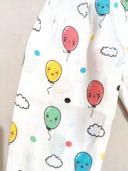 Baby Organic Muslin Nightwear Set with Balloon Print | Velvetyko