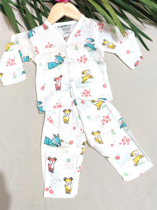 Velvetyko Organic Muslin Baby Pajama Set with Cute Deer Print