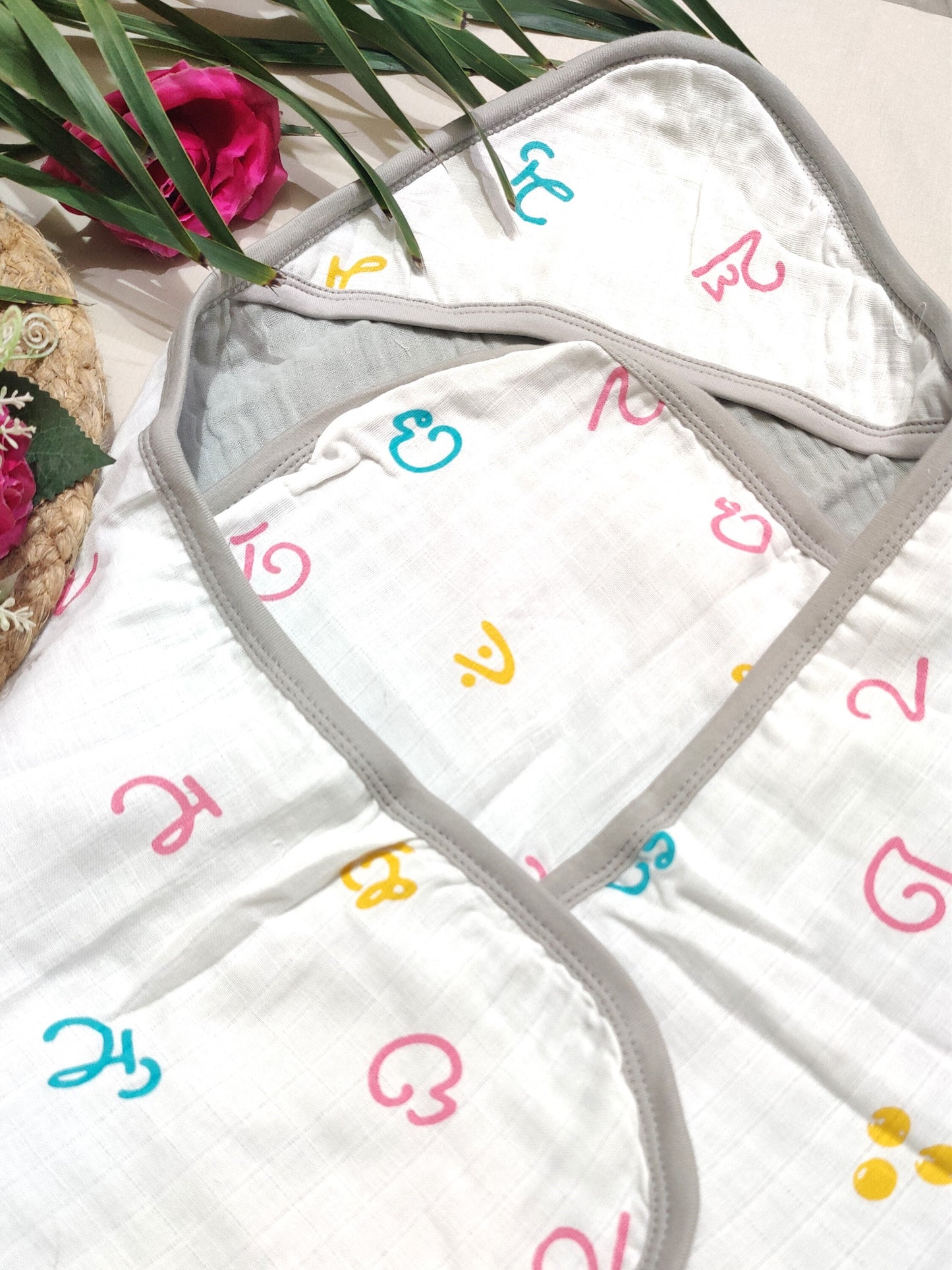 Baby hooded towel with colorful pattern