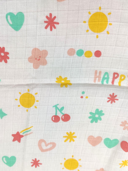 organic muslin swaddle with colorful cherry