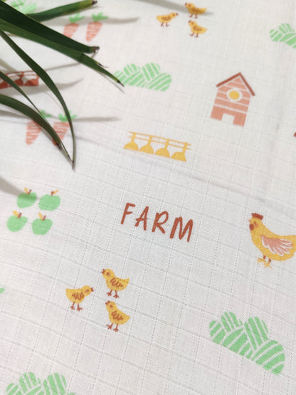Farm Print Organic Muslin Baby Swaddle - Soft & Breathable | Velvetyko