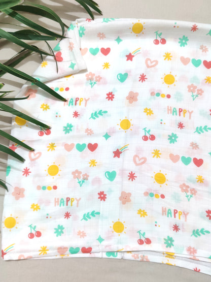 organic muslin baby swaddle colorful print